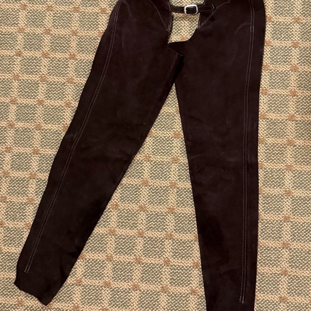 Black Suede Riding Chaps with Contrast Stitching
